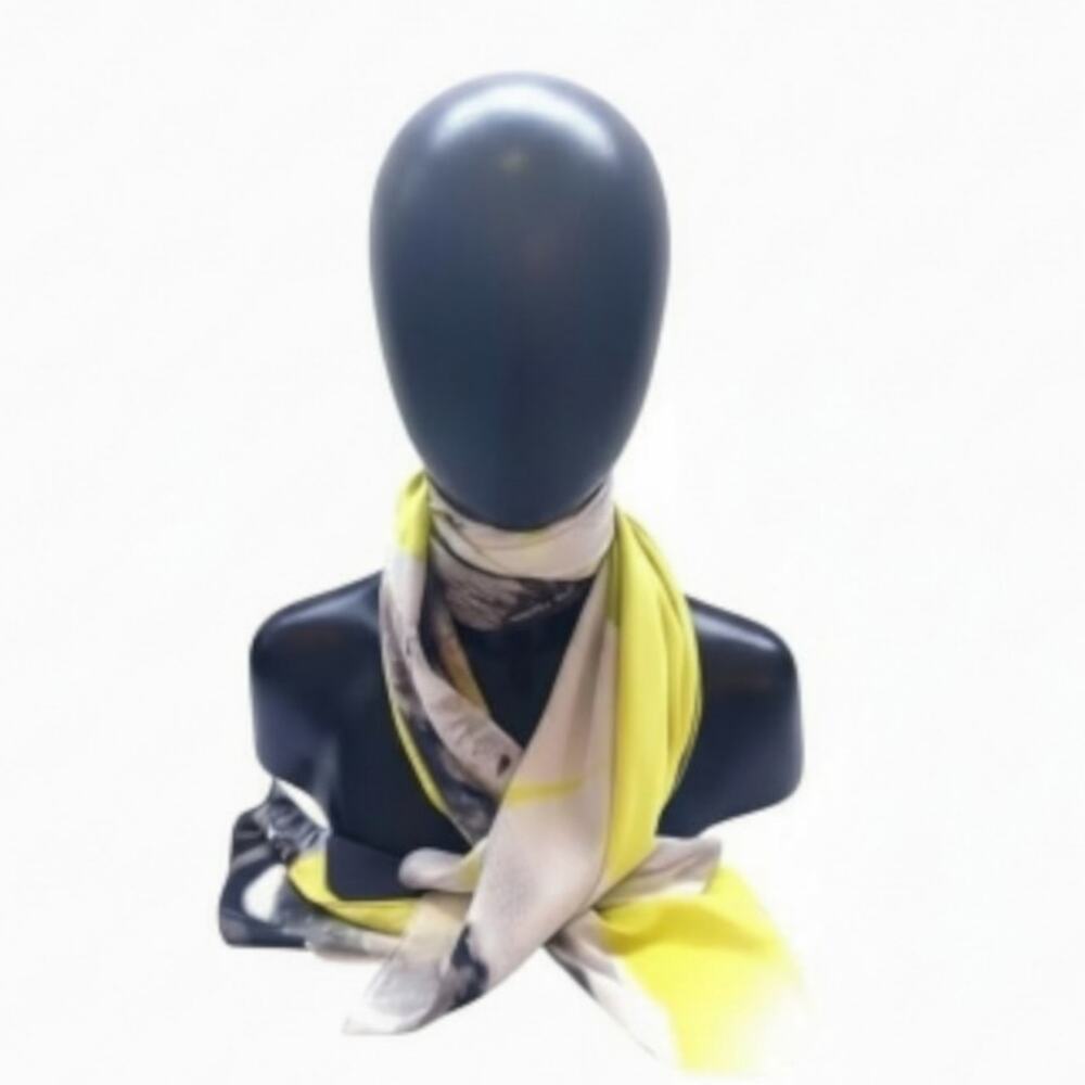 Abstract Print Satin-Feel Rectangular Fashion Scarf Yellow Gray Black OS